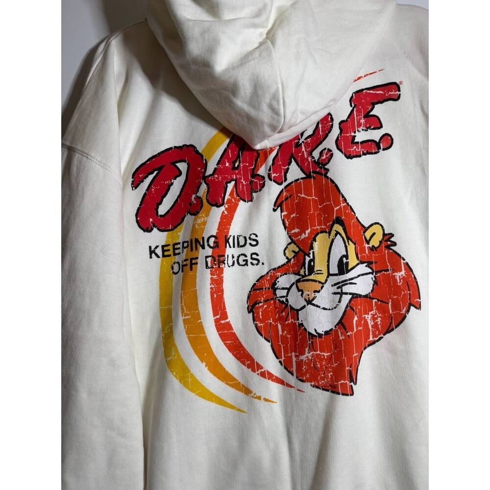 NWT D.A.R.E.  Lion Mascot Graphic Hoodie Cream XL